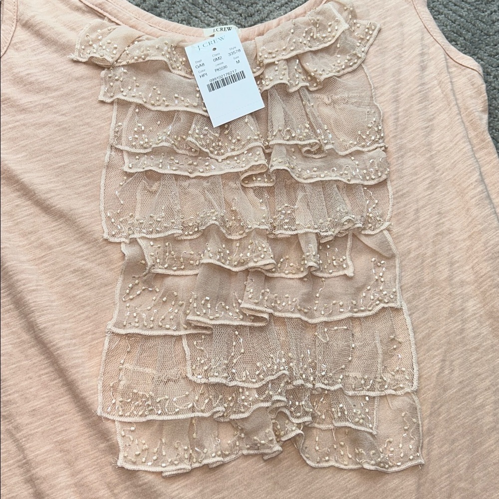 J.Crew Beaded Ruffle Tank Top Blush Pink Size M - Picture 5 of 9